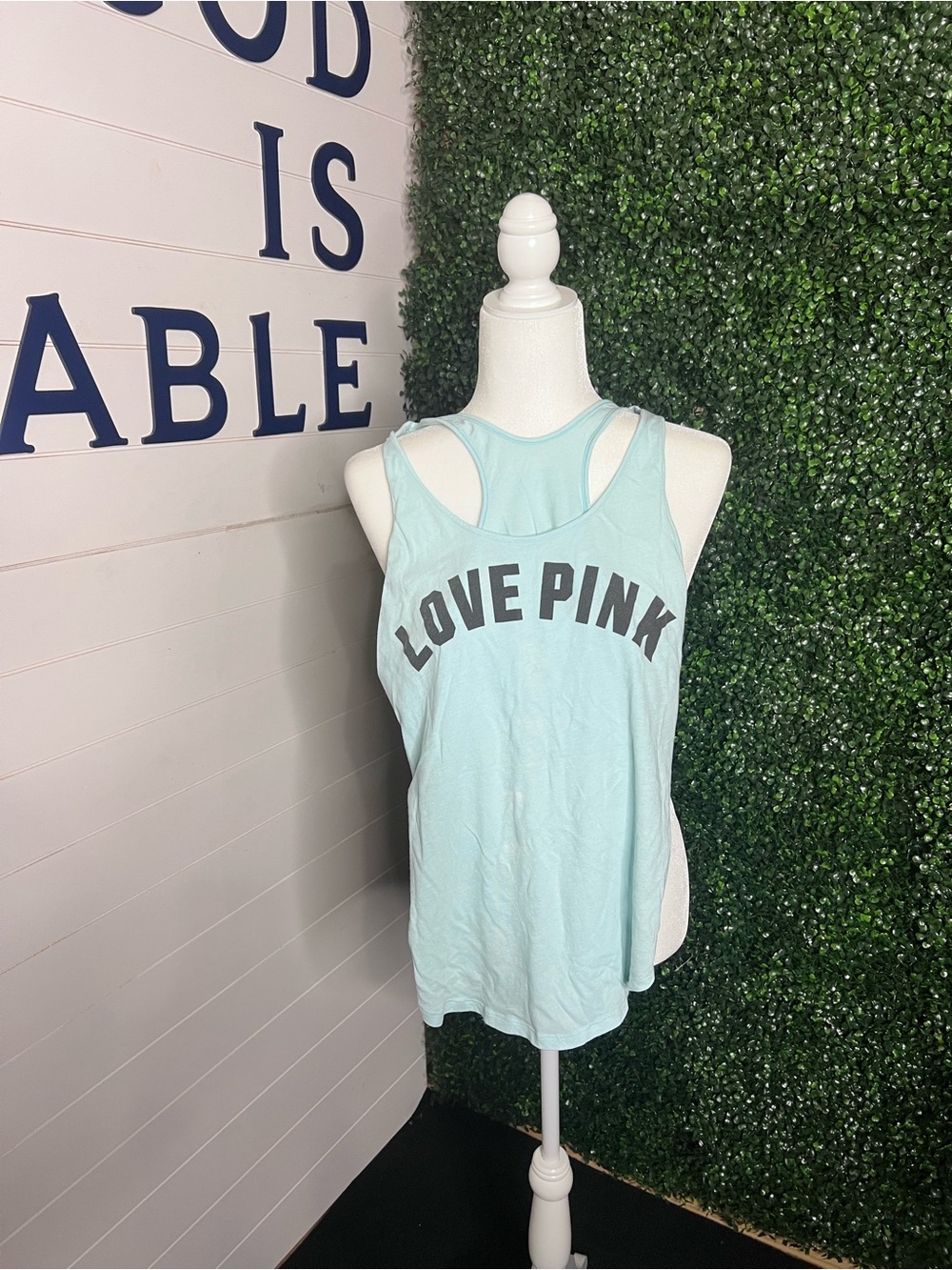 PINK Victoria's Secret Light Blue 'LOVE PINK' Racerback Tank